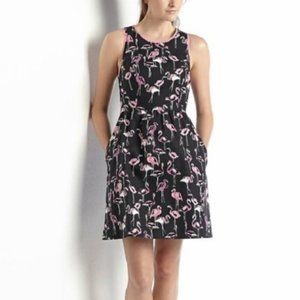 CROWN & IVY PINK FLAMINGO BLACK FIT & FLARE DRESS